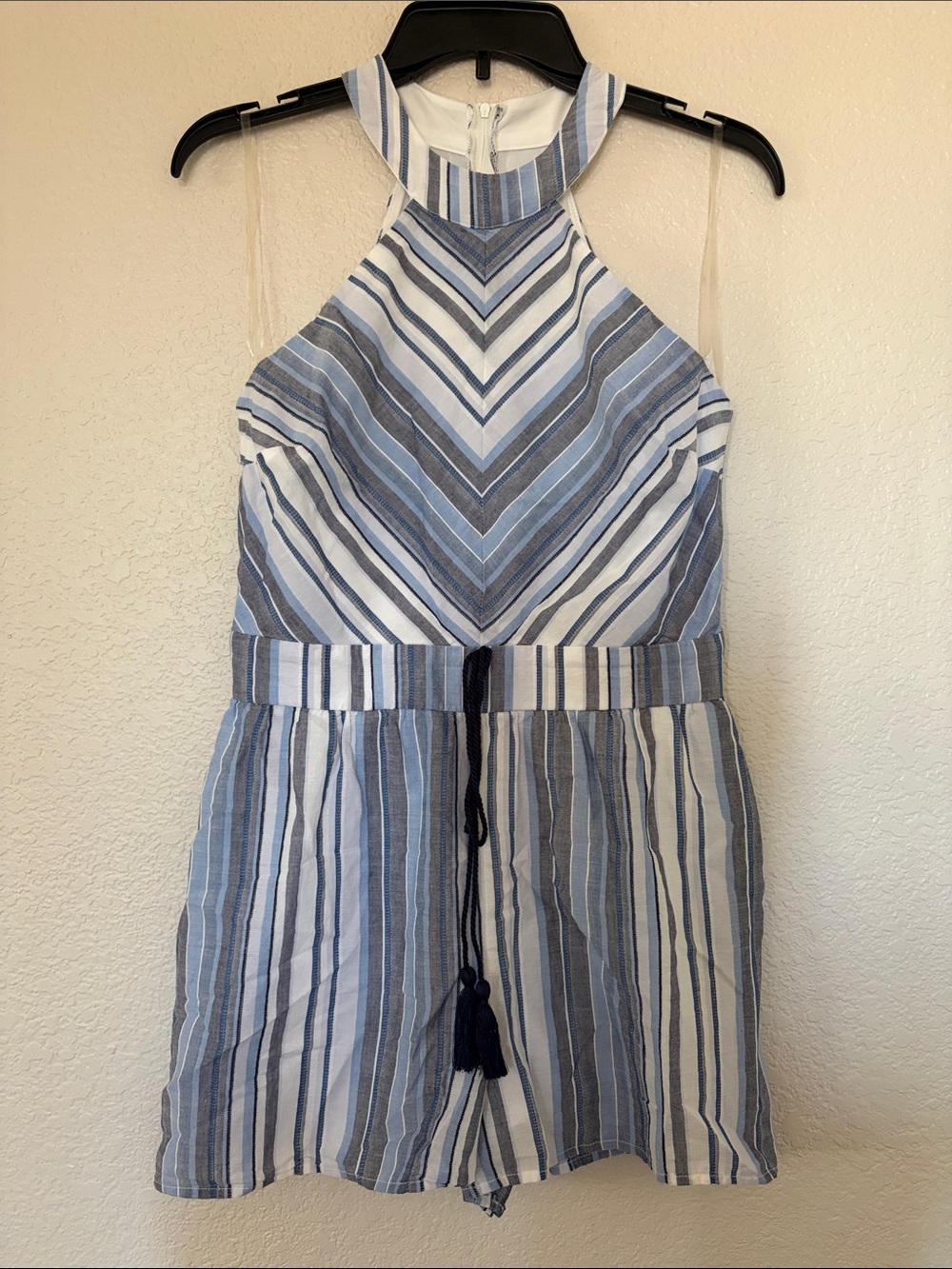 Striped Halter Romper in Blue and White
